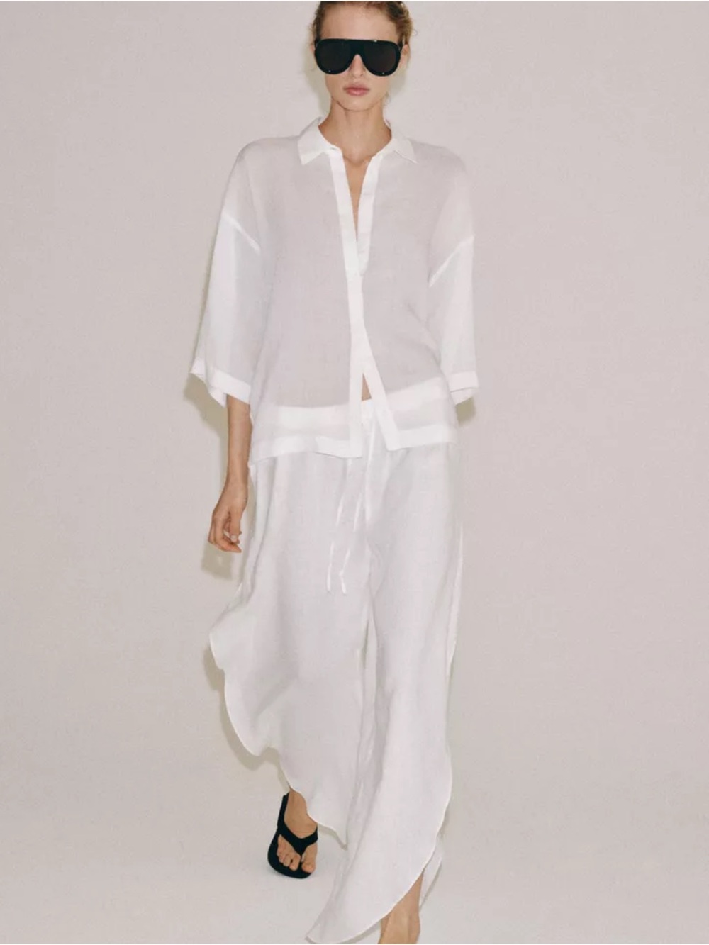 Zara NWT white ZW COLLECTION 100% LINEN VENTED PANTS 1936/334